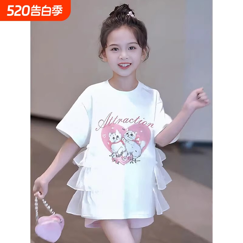 女童短袖T恤裙夏季2026新款潮儿童时髦裙子夏装女孩半袖洋气上衣