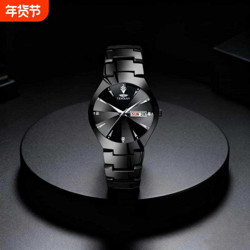 正品瑞士2024新款手表男士全自动机械风防水精钢带双日历男表夜光