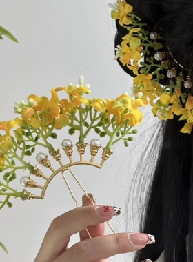 仿真桂花发钗排簮U钗长流苏树叶发夹高颜值可爱清新秋天拍照樱桃