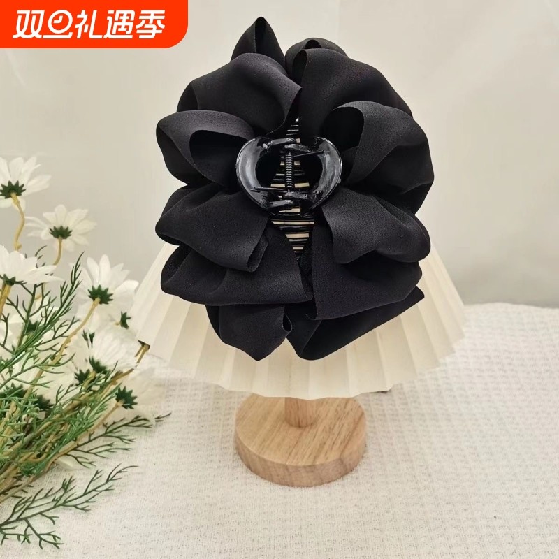 蓬松显发量~黑色泡泡发夹抓夹女后脑勺盘发夹大号鲨鱼夹气质发饰