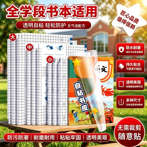 书皮初书包自粘透明磨砂a4学生16k开学初中书本保护套全套一年级初高中生书壳jaofia简菲新款环保科目防污