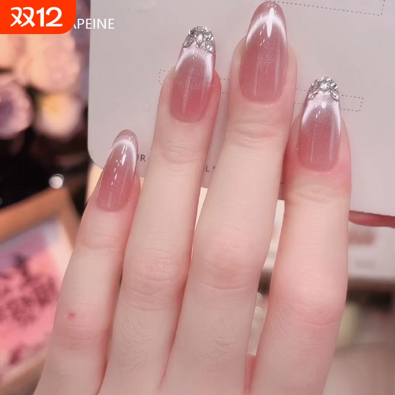 碎钻纯手工新款显白高级纯欲风气质爆闪美甲穿戴甲可拆卸椭圆扁平