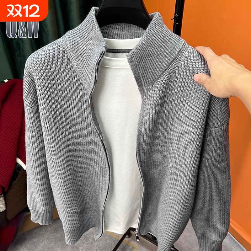百搭纯色拉链开衫男针织衫秋冬季