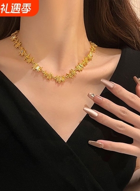 爆款小众设计复古百搭编织项链轻奢高级感中古锁骨链耳钉女