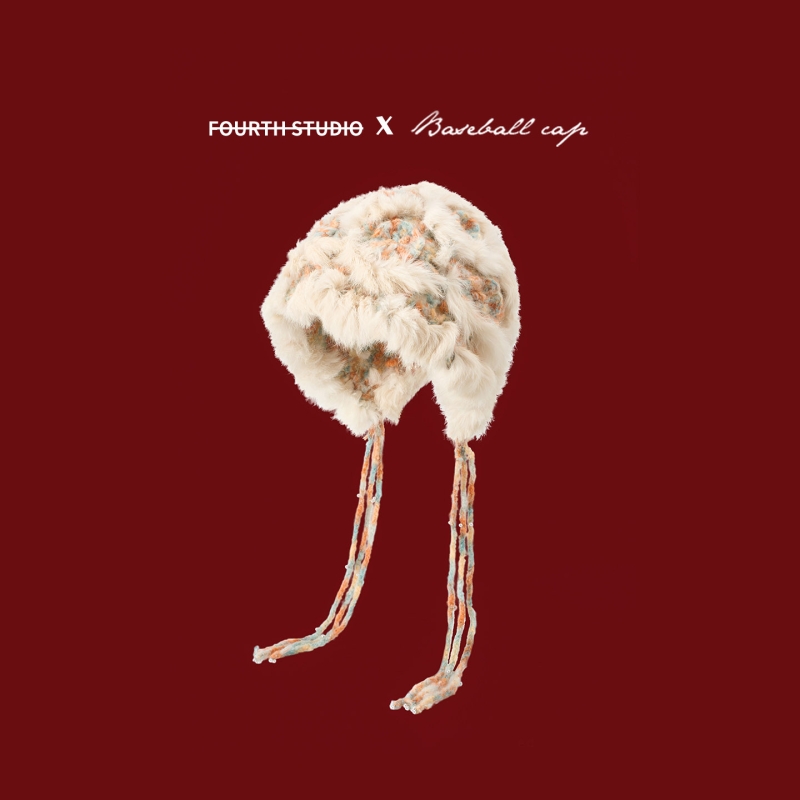 兔毛云朵针织醒狮帽子女2025秋冬新款保暖毛绒流苏氛围感白色护耳