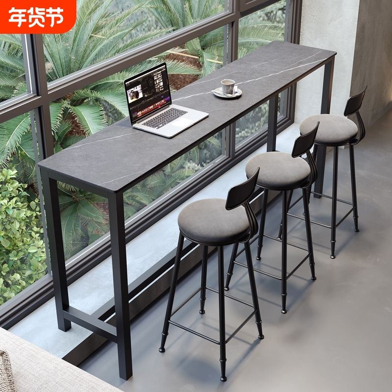 家用岩板吧台高低脚长桌子奶茶店靠墙桌椅组合阳台桌简约靠窗长条,商业/办公家具,酒吧台,淘宝优惠券,粉丝福利购,淘宝优惠卷