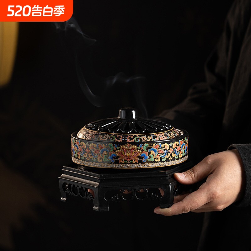 陶瓷大号蚊香炉家用防火带盖蚊香盒艾草盘托室内点香器香薰炉摆件