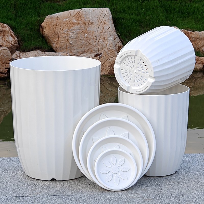 仿陶瓷花盆花卉绿植盆栽盆超大高档简约客厅天堂鸟简约塑料竖条纹