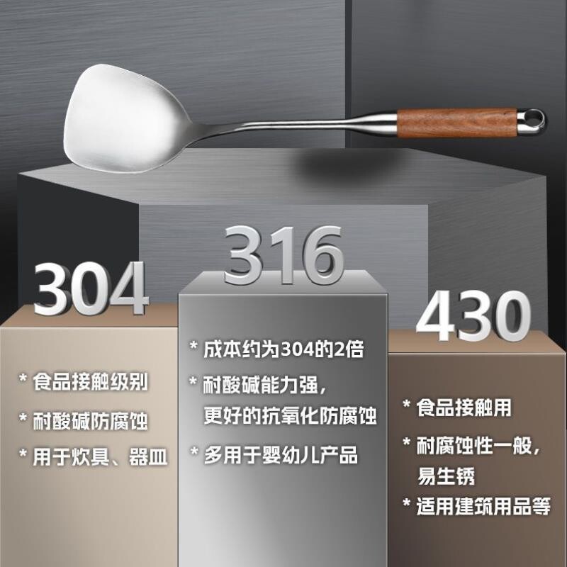 无凡316不锈钢家用炒菜铲子厨房汤勺花梨木柄锅铲勺厨具套装防烫