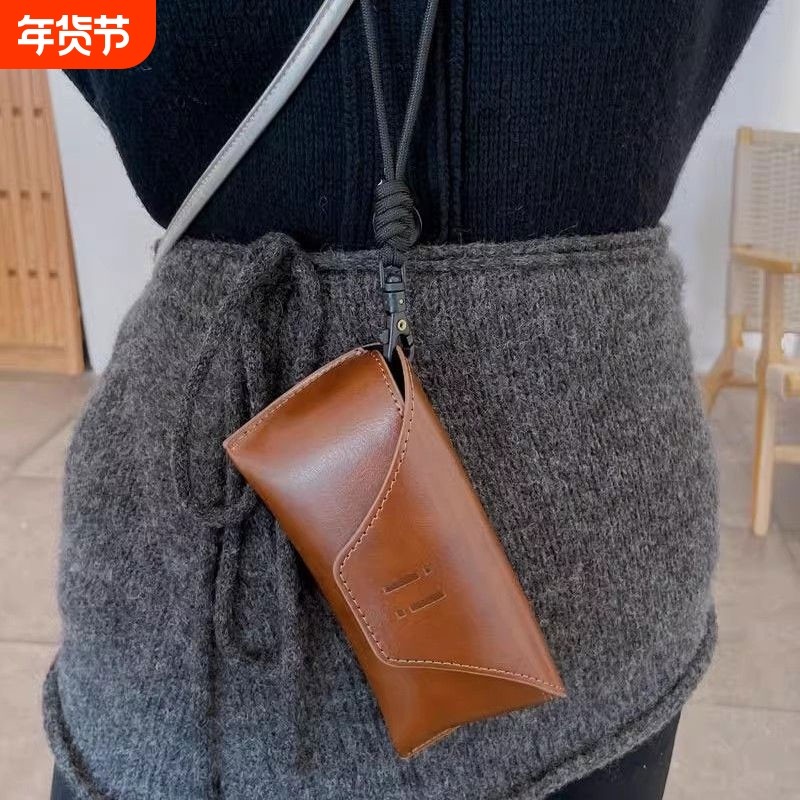 复古高级墨镜包】出口级男女款棕色太阳眼镜盒皮质便携硬抗压收纳