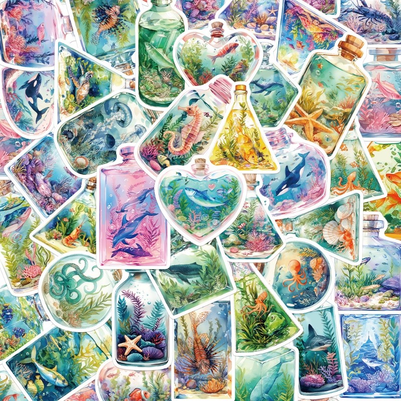 100张瓶中大世界贴纸趣味ins风儿童装饰手账桌面手机壳笔记本,文具电教/文化用品/商务用品,贴纸/立体贴纸,淘宝优惠券,粉丝福利购,淘宝优惠卷