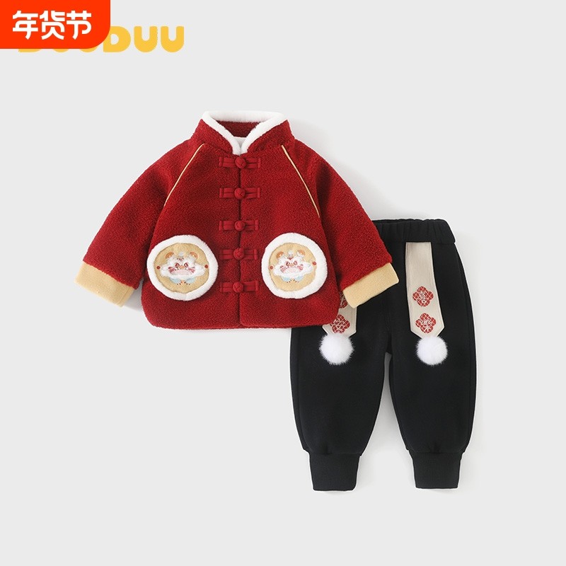 过年DuuDuu婴儿红色唐装棉服宝宝加厚保暖新年套装冬季汉服拜年