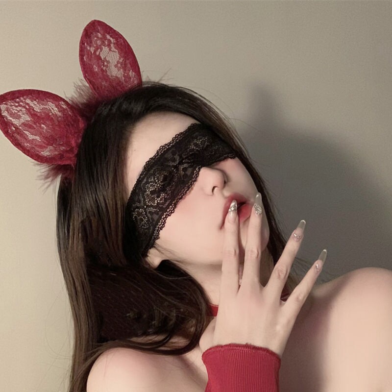 猫耳朵发箍眼罩面纱禁欲系头饰性感蕾丝边兔耳朵cosplay网红发