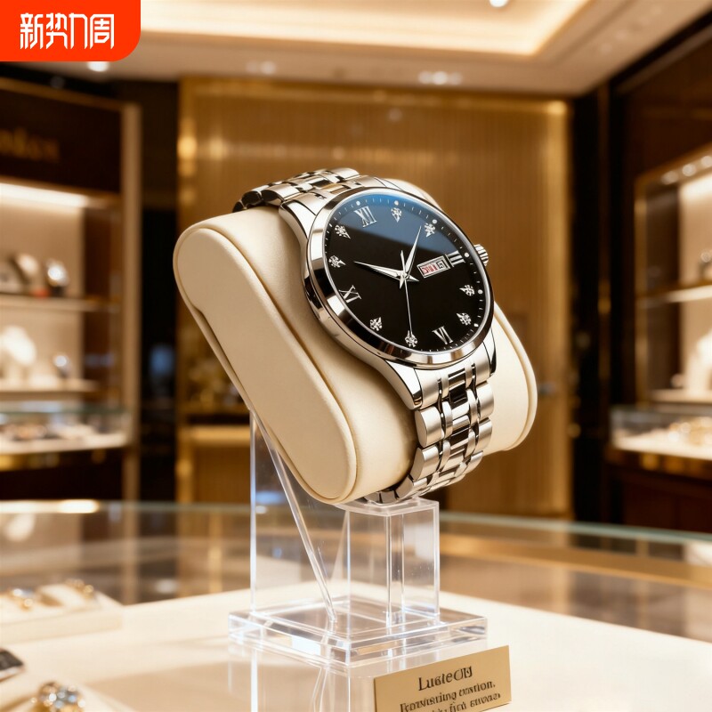 正品瑞士2024新款手表男士全自动机械风防水精钢带双日历男表夜光