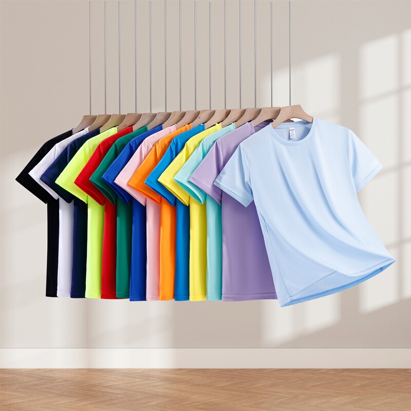 速干冰丝圆领短袖T恤文化衫透气5A抗菌半袖纯色亲肤上衣健身薄款