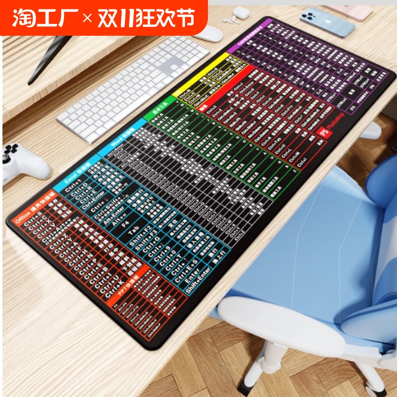 超大号鼠标垫cad办公快捷键大全ps小号电脑键盘护腕垫子女生手腕