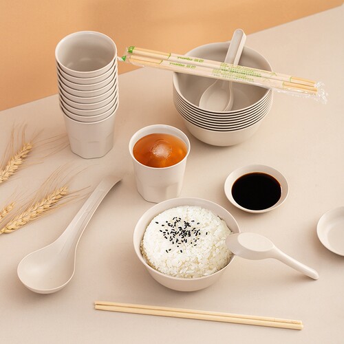 稻壳一次性餐具碗筷套装野餐十件套家用勺杯子饭碗酒席结婚可降解