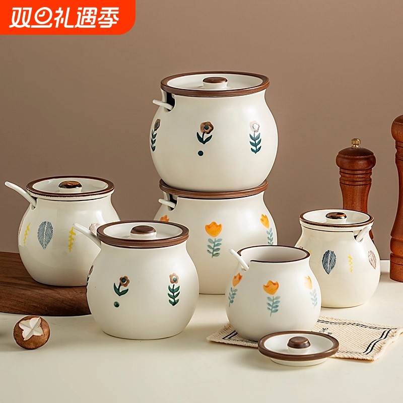 厨房陶瓷猪油罐家用辣椒罐油泼辣子专用罐荤油容器耐高温