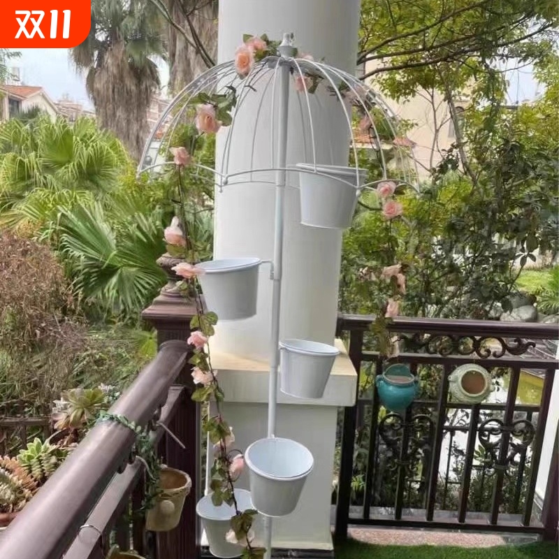 美式乡村雨伞花架花店户外阳台庭院落地摆件复古铁艺花园墙壁