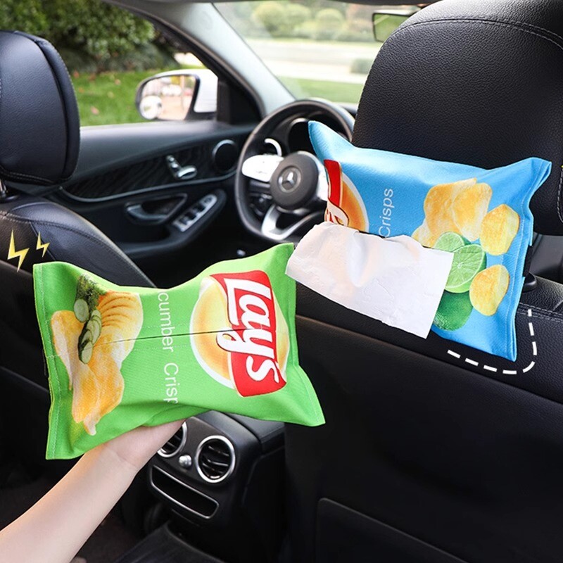 创意薯片造型车载纸巾桌面抽纸袋可挂式客厅纸巾套车载车用纸巾盒