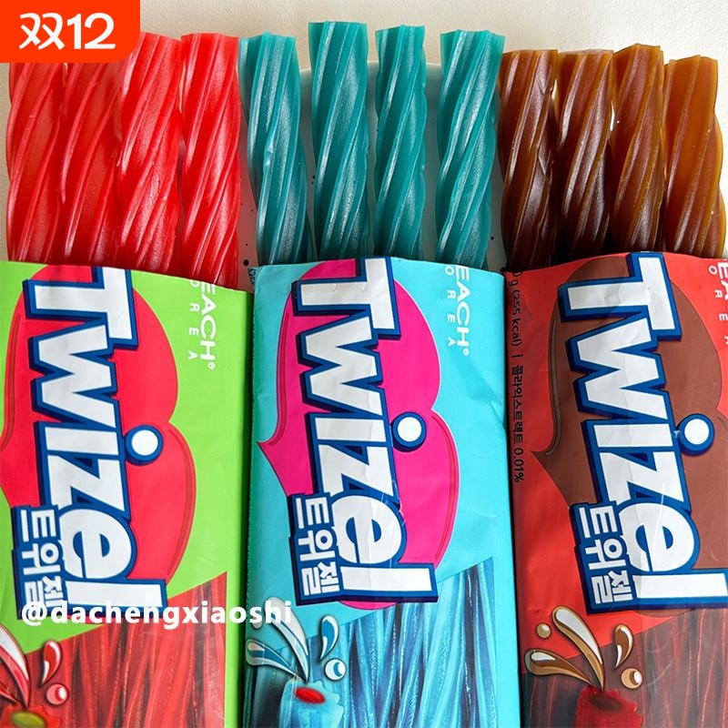 韩国进口夹心螺旋形长条软糖70g可乐蓝莓味twizel休闲糖果零食
