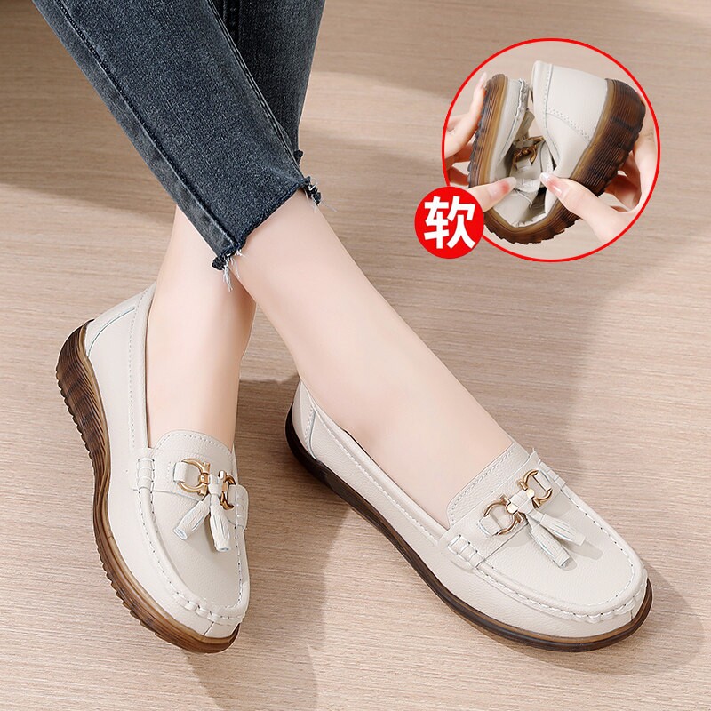 意尔康心选布鞋女皮鞋中老年真皮包鞋春夏季软底豆豆鞋大尺码妈妈