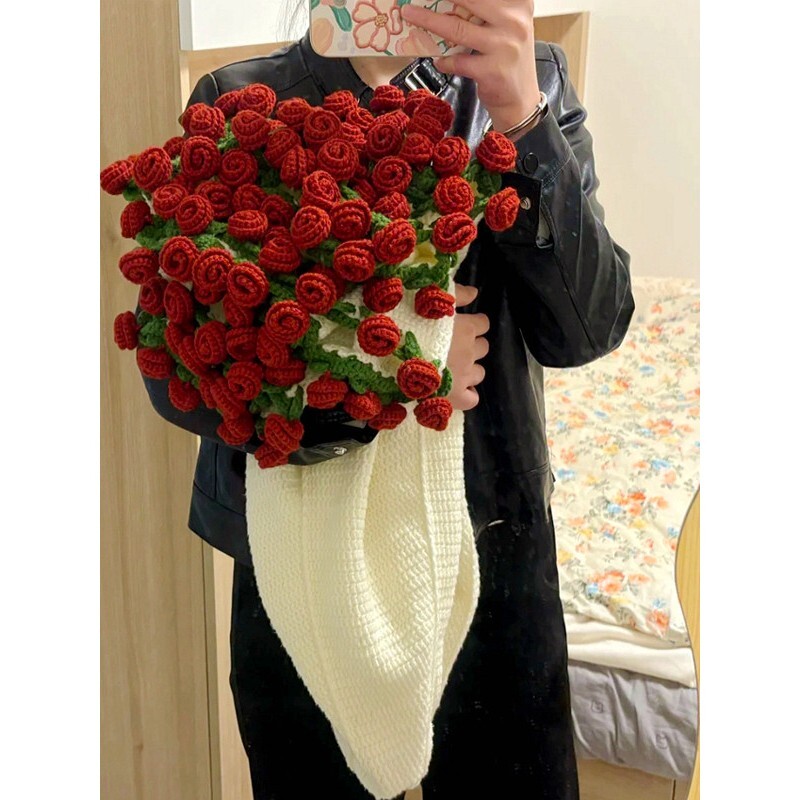 diy手工玫瑰花毯子毛线编织材料包郁金香花束宝宝毯钩针创意礼物