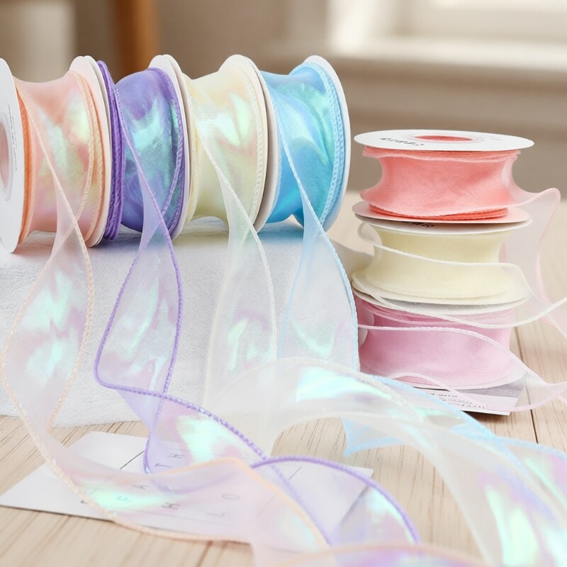 4cm珍珠纱丝带装饰鱼尾彩带包装蝴蝶结diy花束红色紫色绿色幻彩