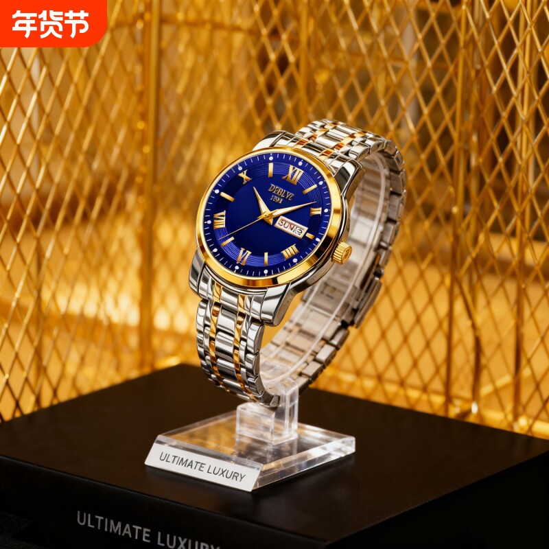 手表男款机械风全自动防水高级感全自动男表数字双日历防水腕表男