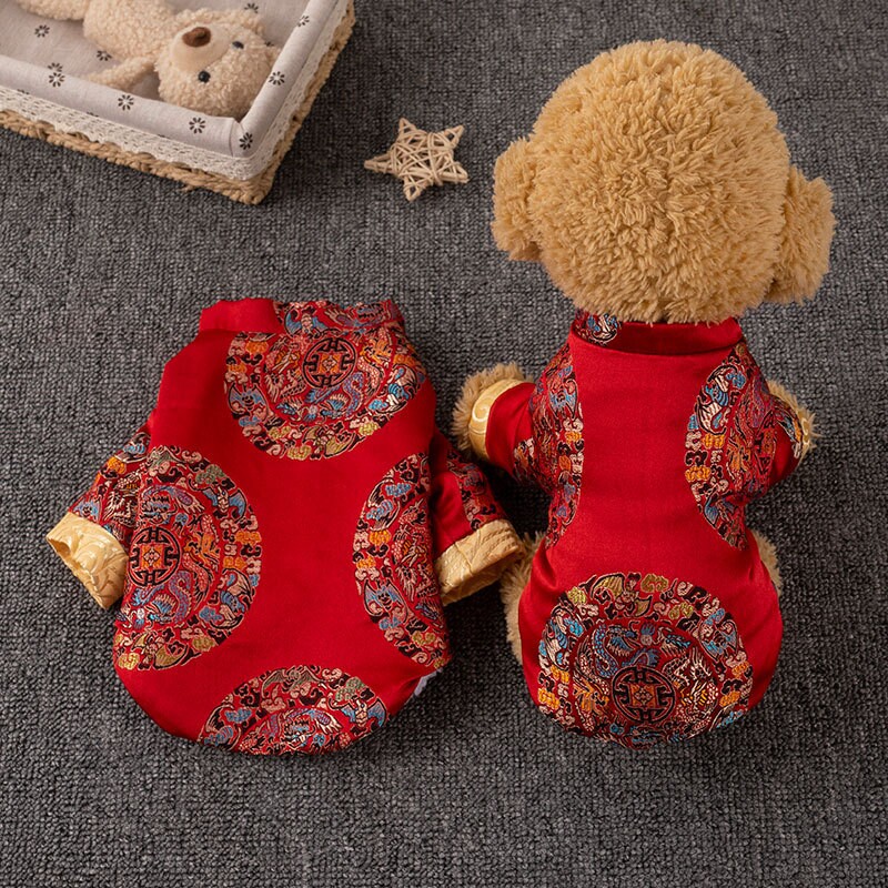 宠物狗狗衣服秋冬中式盘扣唐装加绒保暖泰迪小型犬宠物服饰