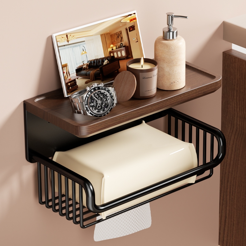 实木纸巾架卫生间厕纸盒手纸原木风抽纸盒挂墙卷纸架免打孔胡桃木