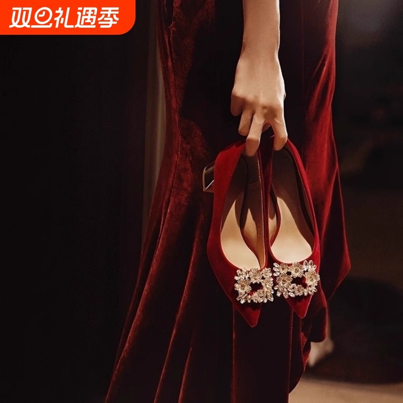 绝美秀禾婚鞋女中式婚宴礼服鞋婚纱两穿高跟鞋2025新款孕妇不累脚