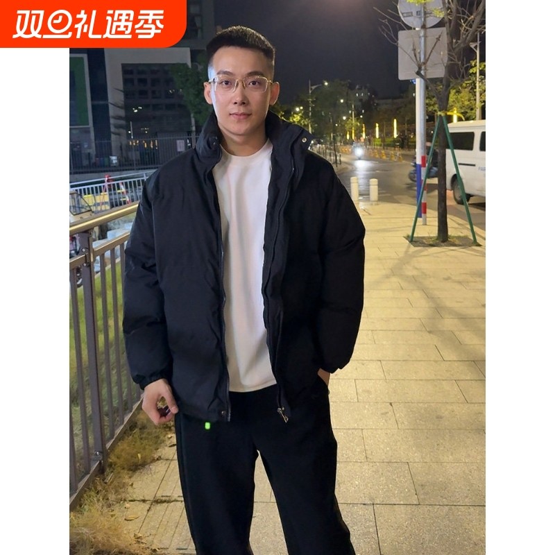 户外潮牌痞帅男装黑色立领羽绒棉服冬季高级感加厚保暖面包服棉衣