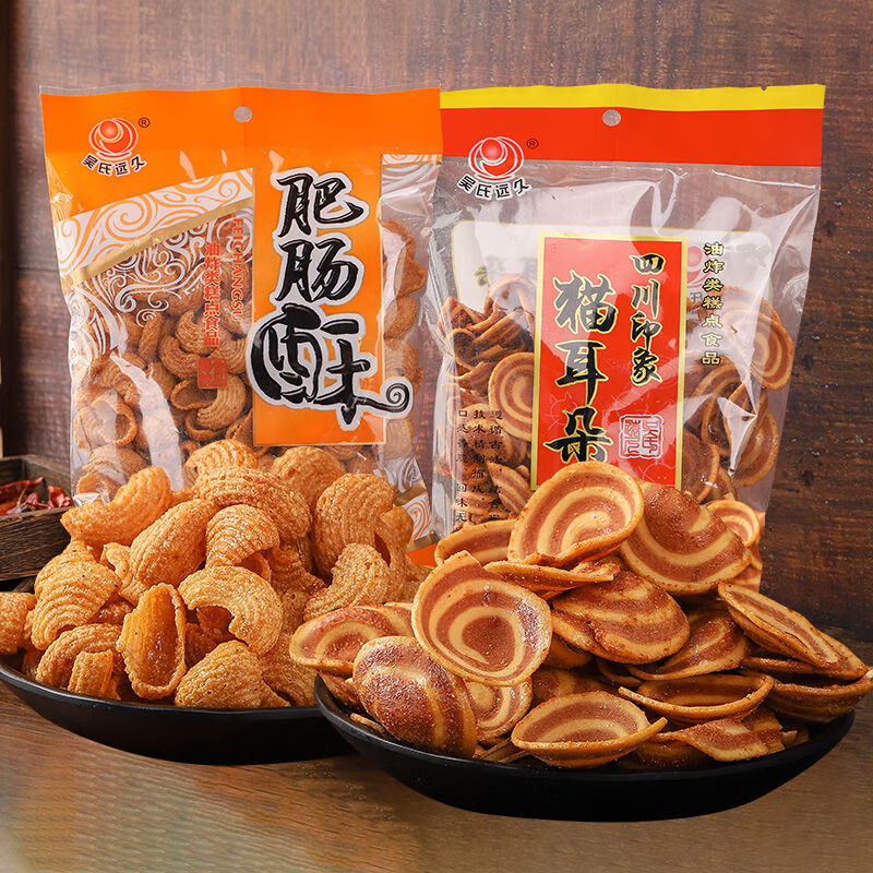 麻辣猫耳朵锅巴肥肠酥儿时怀旧追剧膨化零食小吃休闲食品