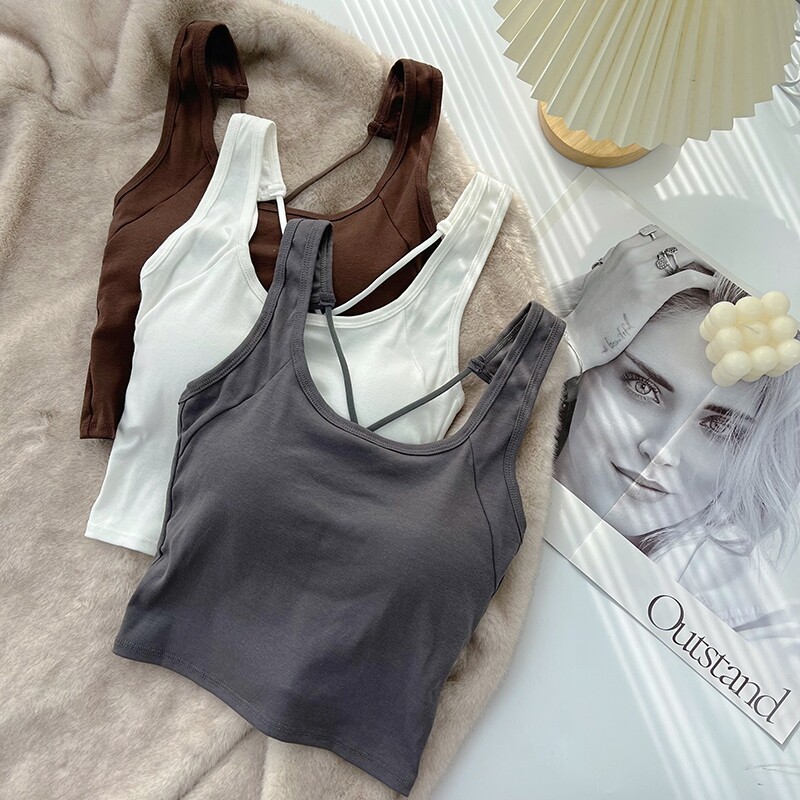 性感美背带胸垫吊带2024年新款韩版短款露背内搭甜辣背心女一体式