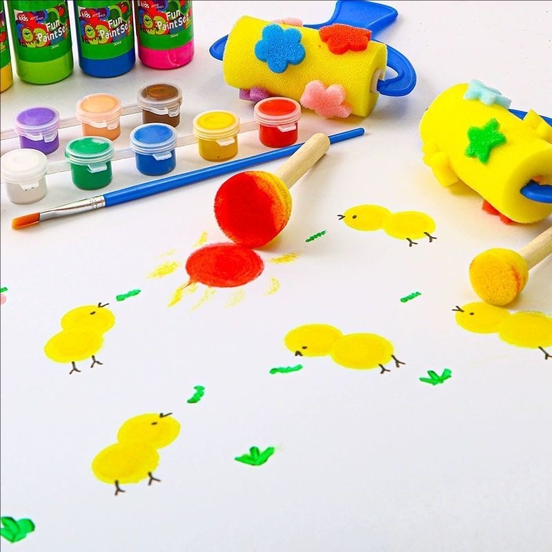 儿童美术材料圆形海绵刷绘画涂鸦工具蘑菇头印章 幼儿园diy拓印画