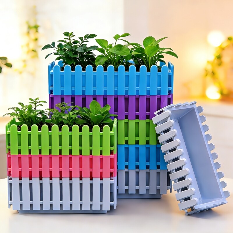 栅栏塑料花盆长方形加厚阳台种菜盆长条花槽育苗无孔水培装饰种植
