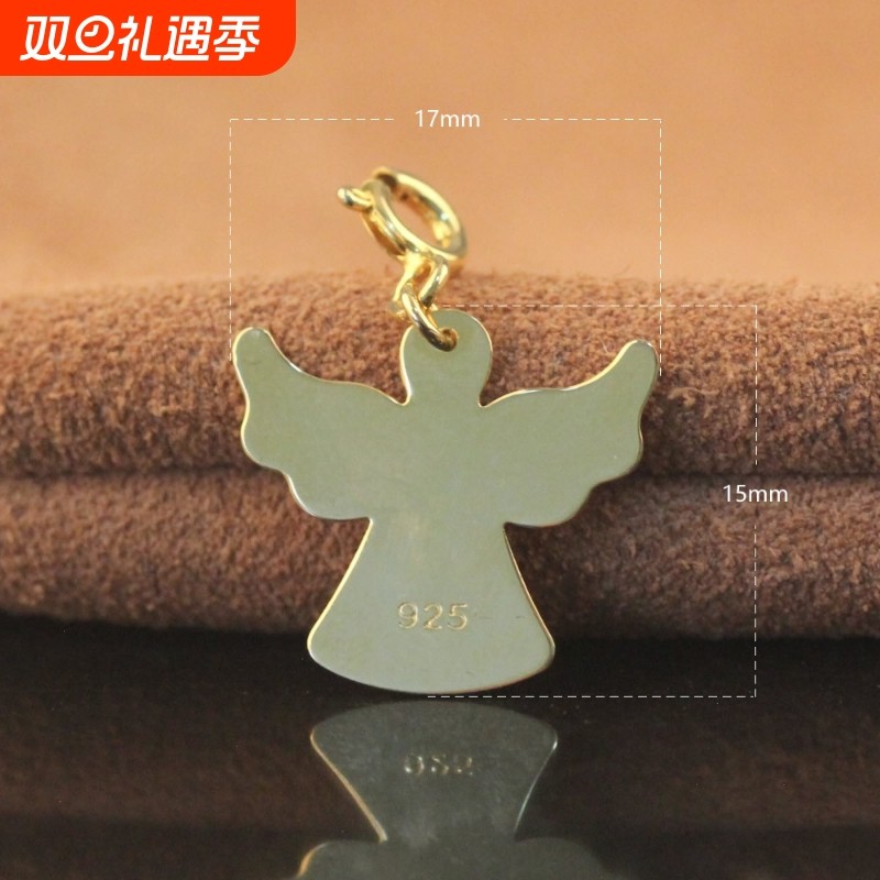 925纯银吊坠天使吊坠带弹簧扣项链挂件银配件项链空白吊牌镀金色