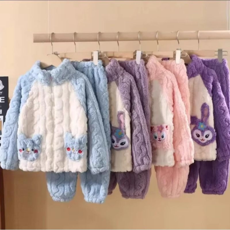 儿童睡衣秋冬季珊瑚绒套装中大童加厚拉链家居服宝宝珊瑚绒