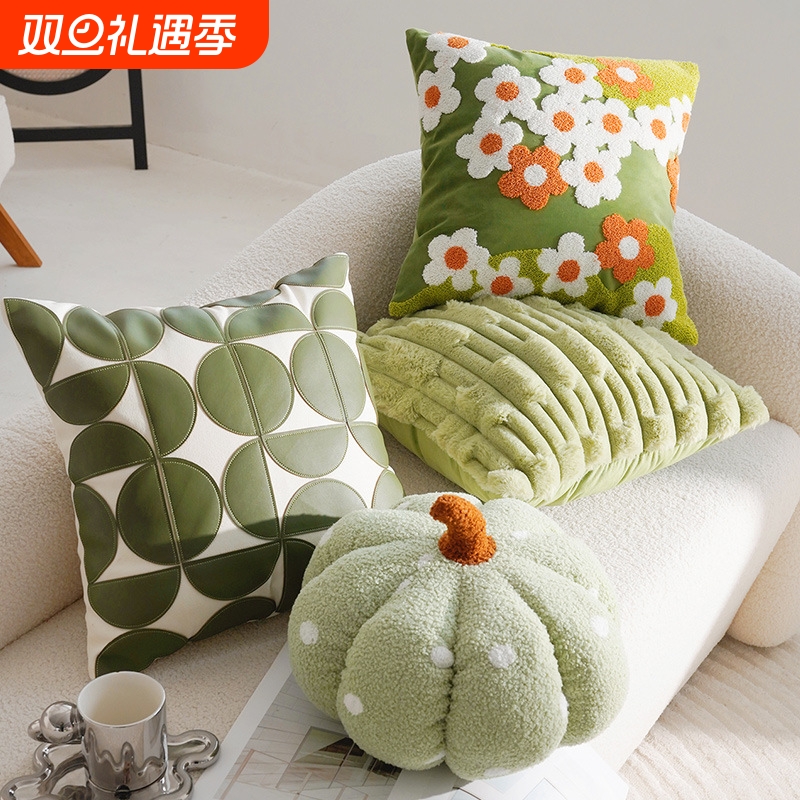 可爱小清新客厅沙发抱枕抱枕套花朵床上飘窗绿色靠枕床头靠垫含芯