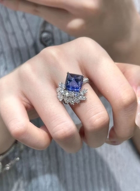 璀璨紫钻彩宝花型戒指女开口ins轻奢高级感小众设计百搭食指戒