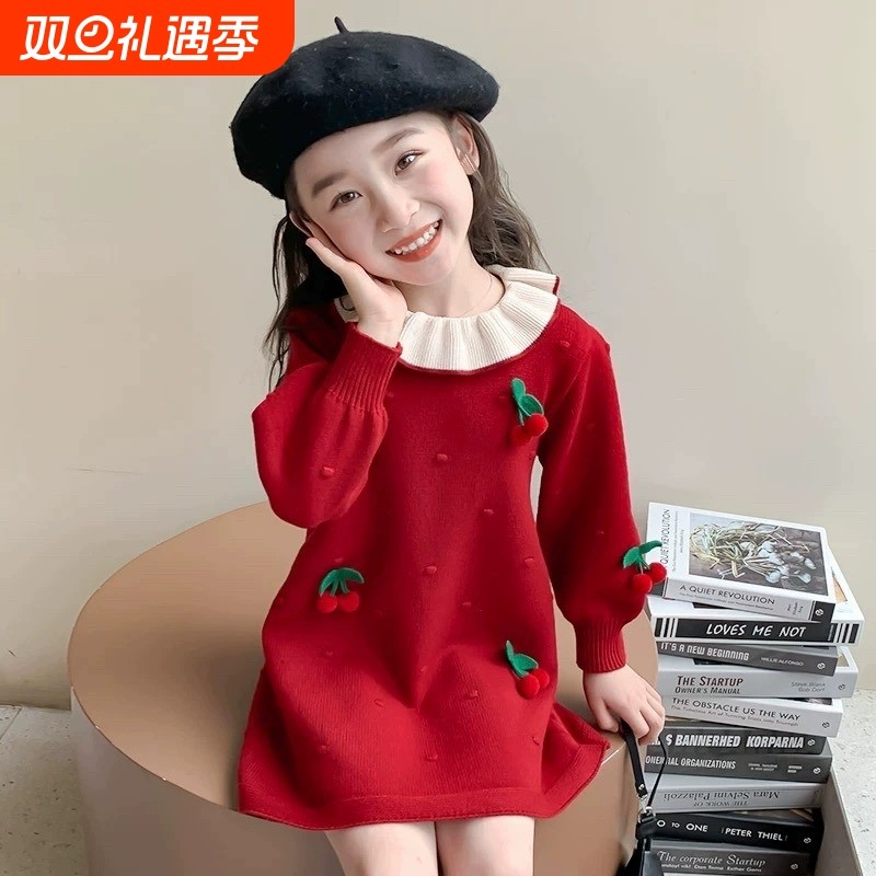 女童毛衣裙2025秋冬季新款儿童娃娃领针织连衣裙宝宝时髦公主裙子