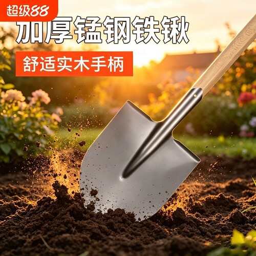 加厚大铁锹锰钢铁锨农用挖土种花尖方平头锹户外铲子园林工具园艺
