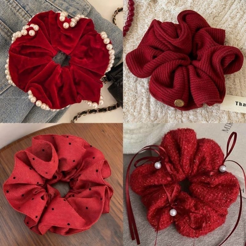 新年韩系红色大肠发圈女秋冬高级感气质发绳温柔扎马尾头绳发饰品