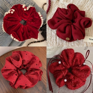 新年韩系红色发圈大肠女秋冬高级感气质发绳温柔扎马尾头绳发饰品