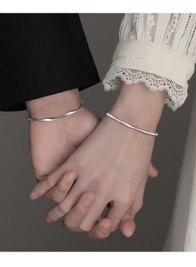 【幂琳】s999足银情侣手链手镯一对女款实心银镯子原创小众七夕礼