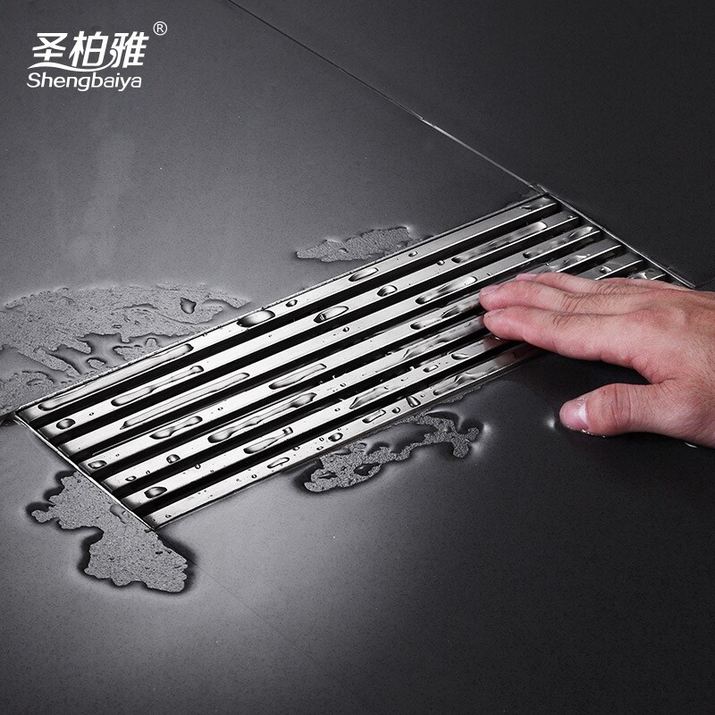 实心横条淋浴房地漏304不锈钢长方形地漏卫生间自封防臭地漏50