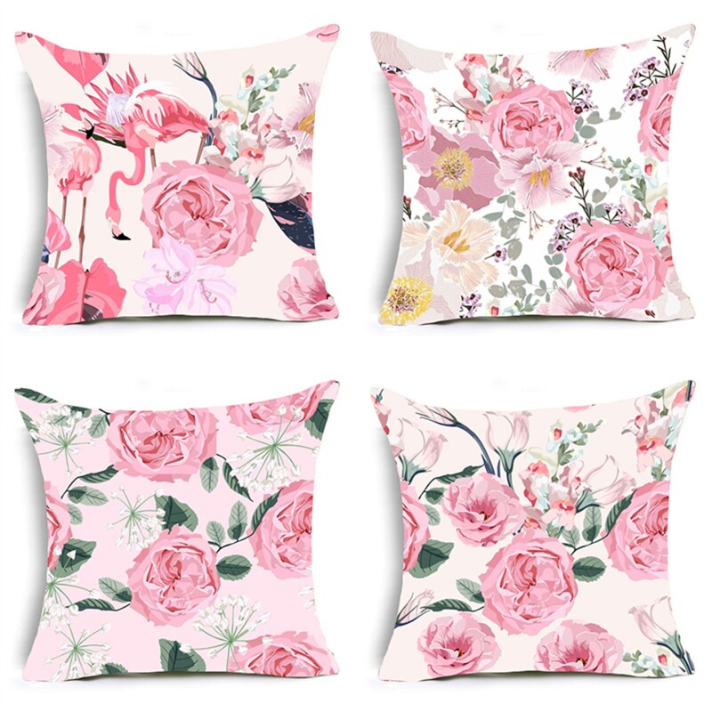 法式小花朵抱枕靠垫腰枕客厅软装毛绒靠枕不含芯绒面飘窗靠垫套