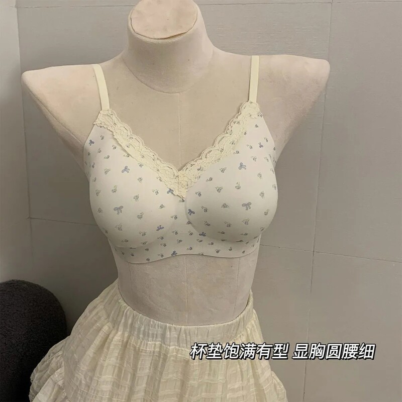 少女蕾丝边性感内衣女小胸聚拢显大无钢圈防下垂文胸女士棉胸