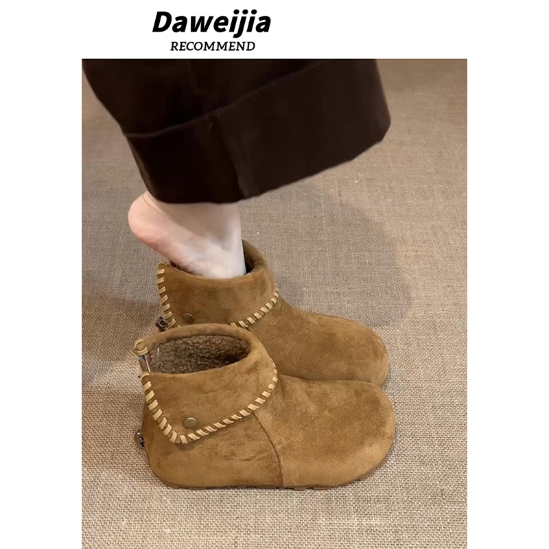 内增高厚底雪地靴女2025冬季新款皮毛一体短靴加绒保暖勃肯棉鞋子